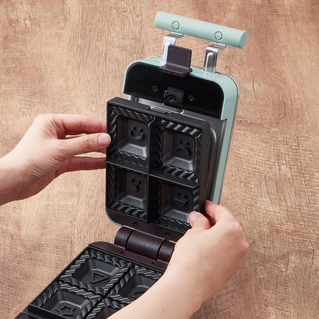 Viertel-Heißsand-Maker, Mini, Größe 5 x 5, Größe 4, Unterteilung, austauschbare Platte, 2-Wege-Snack, Retro, süß [Toffy] K-HS6 (Blasses Aqua) Viertel/Standard K-HS6-PA