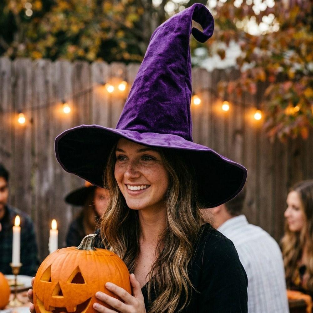 Velvet Halloween Witch Hat Large Witch Costume Hat Comfortable Plush Wizard Hat Role-Playing