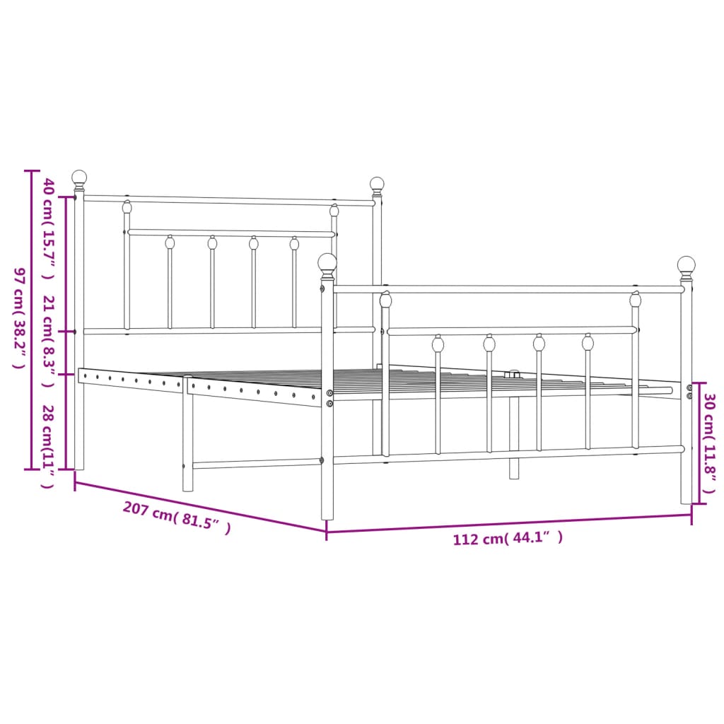 Metal Bed Frame with Headboard and Footboard Black 107 x 203 cm