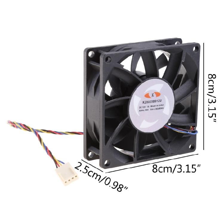 PWM Ball Bearing Fan KZ8025B012U DC 12V 4pin Cooling Fan CPU Cooler Chassis Radiator for Desktop Computer 6500RPM Fan