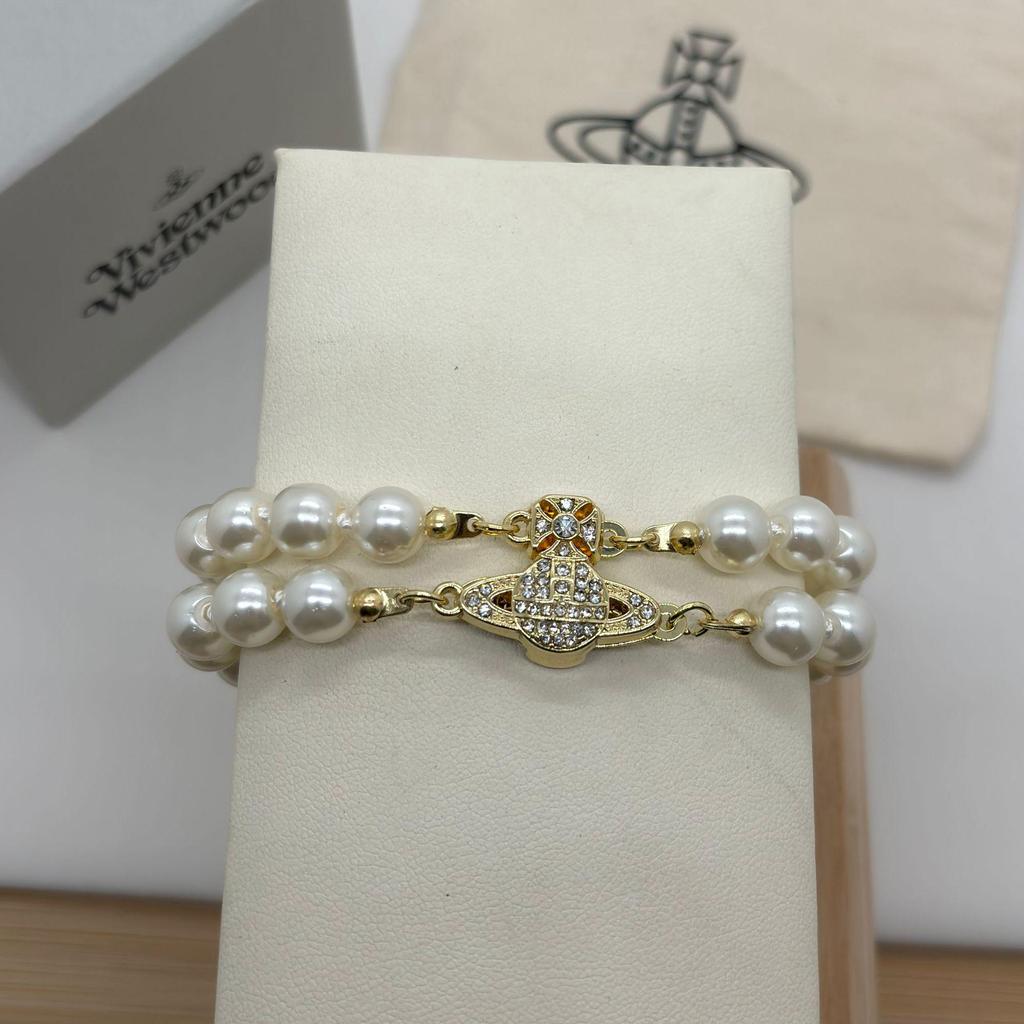 Vivienne High-End Three-Layer Pearl & Diamond Saturn Necklace for Women