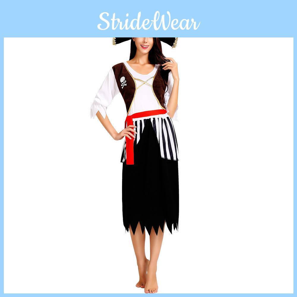 Alluring Women's Halloween Pirate Costume With Stylish Black Long Dress For Parties