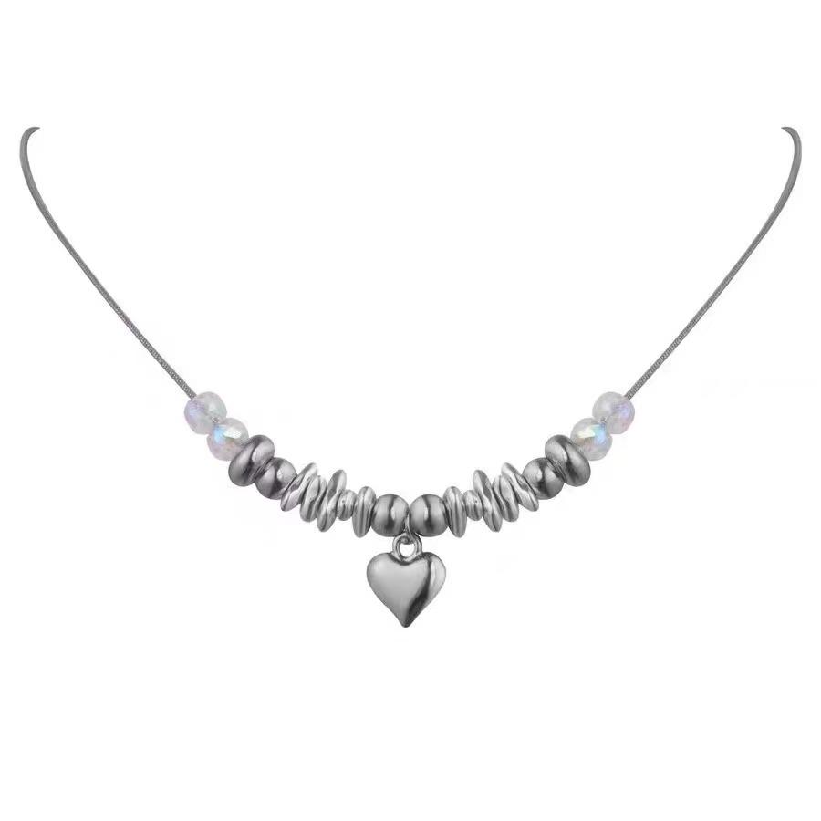 

Sweet and cool babes colored beaded love necklace women s colorful crystal peach heart snake bone chain neck chain accessories women