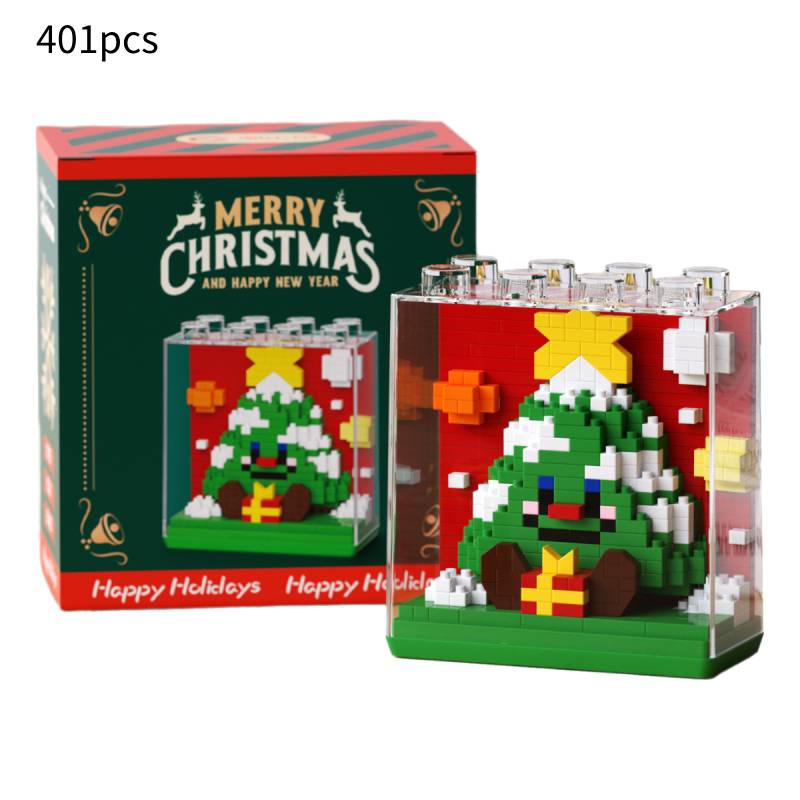 

Building Blocks Christmas Toy Santa Claus Figurine Xmas Gift Square Gift Box Tree