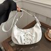 Hot Y2K Solid Color Underarm Hobo Bags for Women Casual Style PU Leather Design Ladies Bow Handbag Adjustable Strap Shoulder Crossbody Bag