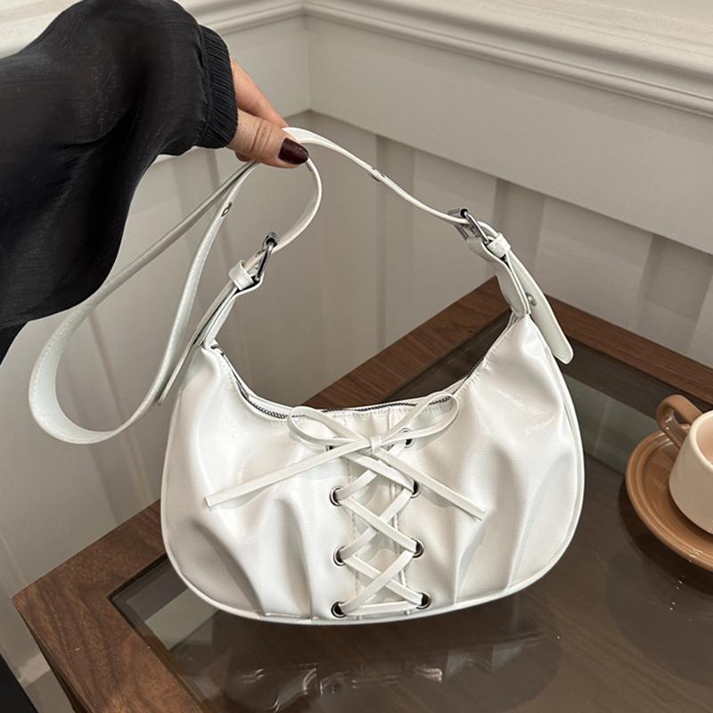 Hot Y2K Solid Color Underarm Hobo Bags for Women Casual Style PU Leather Design Ladies Bow Handbag Adjustable Strap Shoulder Crossbody Bag