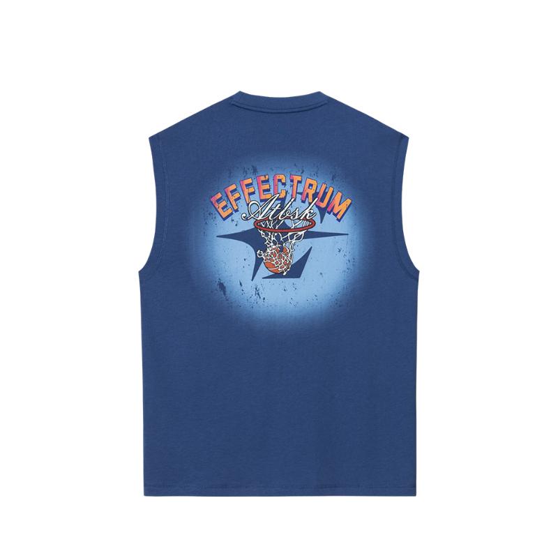 Anta Comfortable Simple Round Neck Breathable Letter Print Casual Sports Vest Men Tops Wolong-Blue 952521106-2