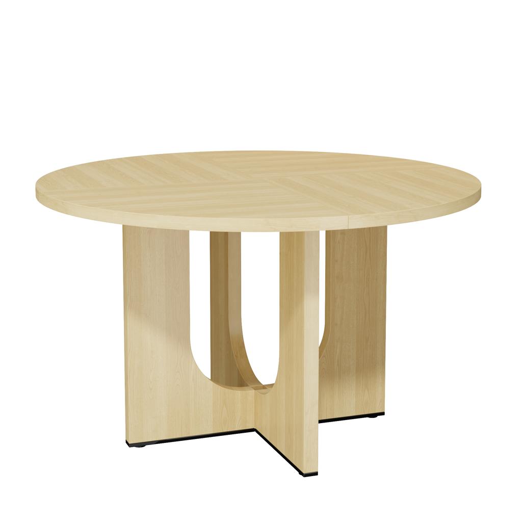 Tavolo da Pranzo Rotondo, 120 x 120 cm, adatto per 4-6 Persone, Design Classico, Stile Scandinavo-minimalista, Colore Quercia(senza sedia)