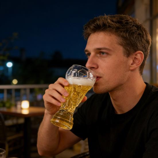 Bierglasbecher, Glas im Pokalstil 730 ml, Klarer Borosilikatglasbecher mit schwerem Reliefboden, Trinkgeschirr für Fußballparty, Sichere Verpackung