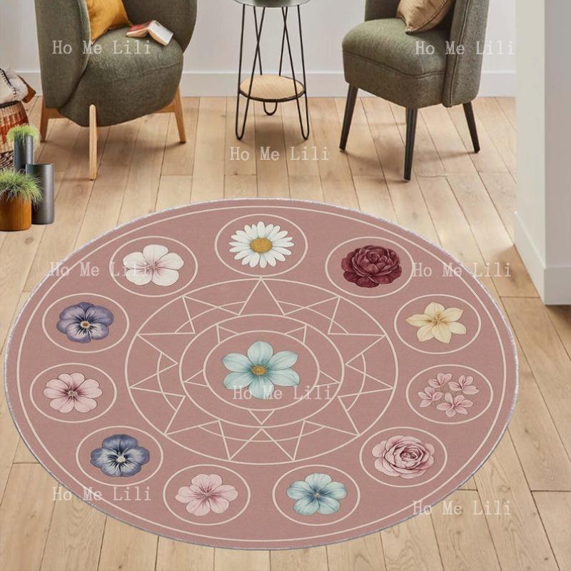 12 Circle Ashlyn Okrągła Mata Dwanaście Tańczących Księżniczek Zmywalna na Podłogę Dywan Kwiatowy