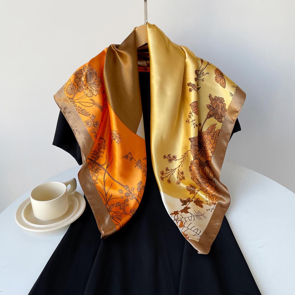 Silk scarf large square scarf European and American new 90cm headscarf women s satin scarf satin square scarf printed shawl 90*90cm