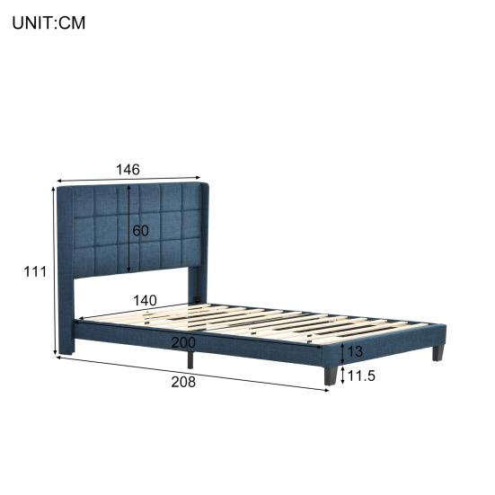 1 Set Upholstered Bed Elegant Lines Comfy Sleep Slatted Frame Pure Color Mattress Bed for