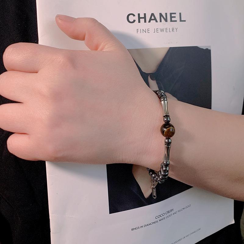 Men's High-End Titanium Steel Bamboo Bracelet - Unique Design, Ideal for Students, Couples, and Trendsetters