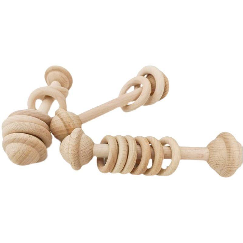 Beech Handbell Infants Baby Toy Solid Wood Unpainted Wooden Ring Soothing Funny Exercise