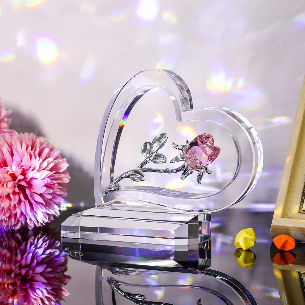 A Popular Birthday Gift for Mothers, Wives, and Girlfriends. [Authentic] K9 Crystal Heart-Shaped Rose, Never Withers (Pink)