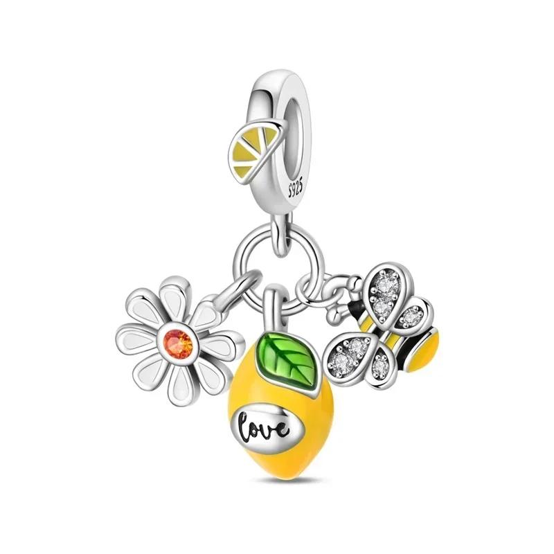 925 Silver Cute Lollipop Ice Cream Pendant Charms Cake Fruit Candy Donut Apple Pizza Beads Necklace DIY Bracelet Jewellery Gift