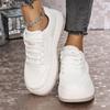Fashion Fashion White Lace Up Skateboard Shoes Women 2025 Autumn Soft Thick Bottom Casual Shoes Cute Round Toe Stitching Sneakers