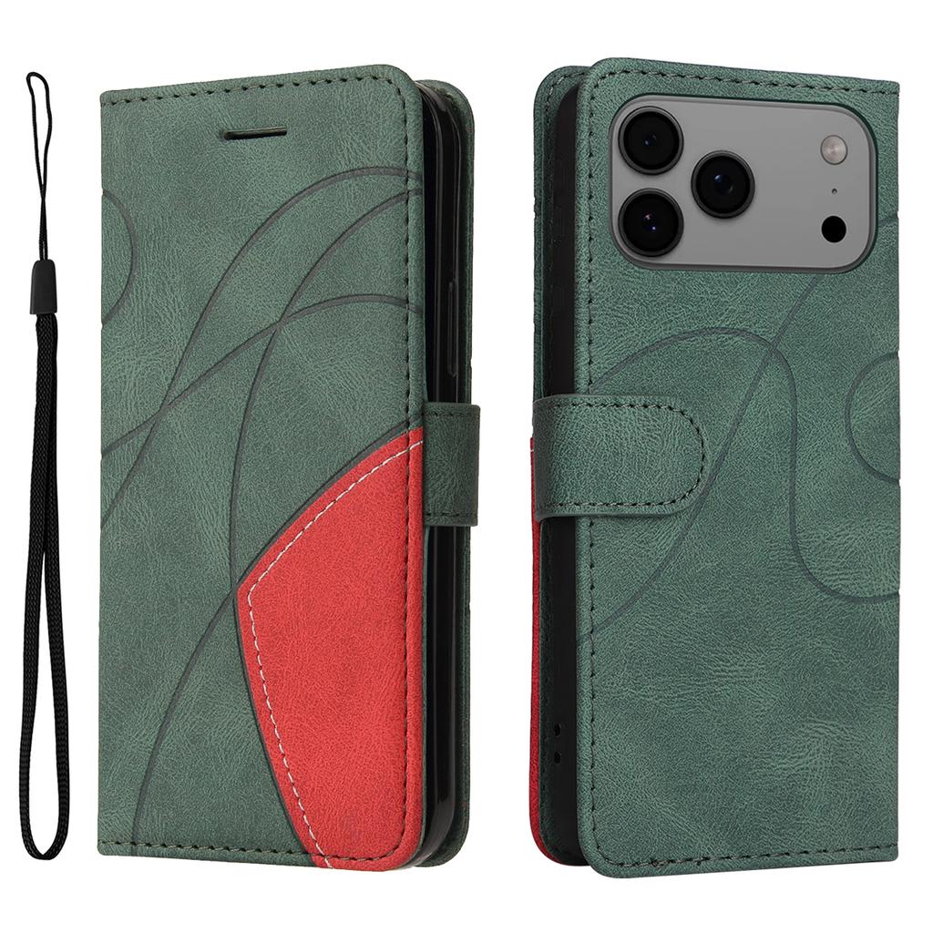 For iPhone 17 Pro Max Leather Phone Case Stand Wallet with Bi-colour Splicing Design