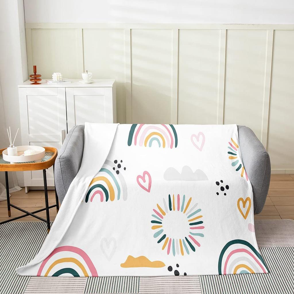 Cartoon Rainbow Printed Blanket for Sofa Bed Travel Camping Living Room Office Conditioning Blanket for All Seasons Gifts