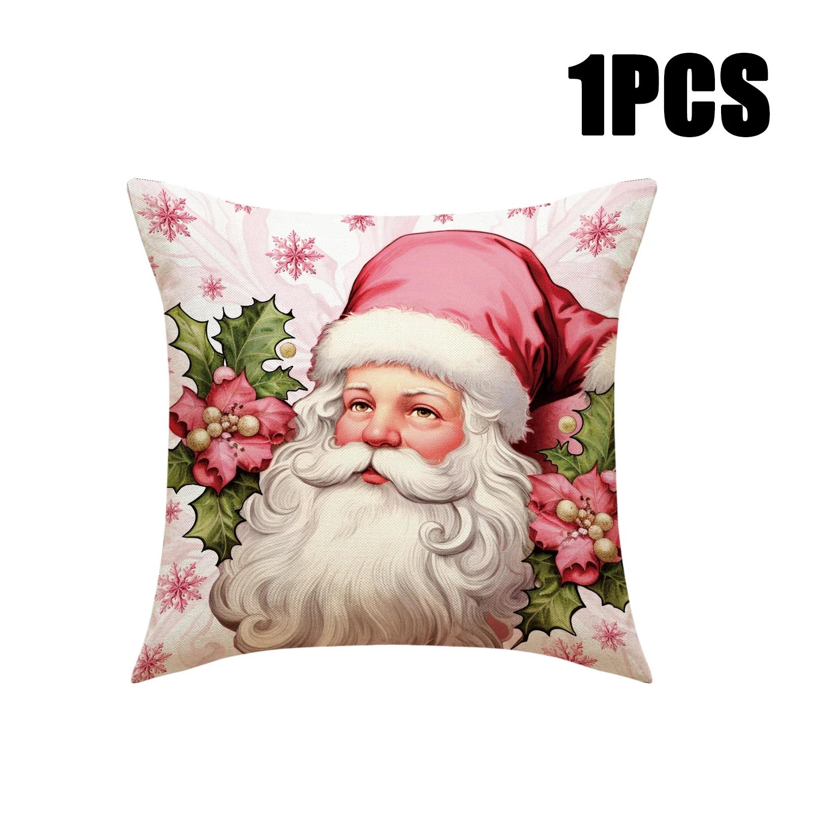 

4PCS Christmas Pillow Cover Pink Moose Pillow Cover Holiday Decoration Living Room Sofa Cushion Cover Cushion Cover 45X45cm