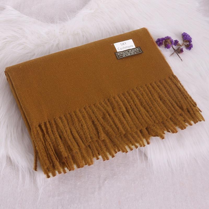 Women's Winter Solid Color Tassel Scarf - Thick Warm Korean Style Monochrome Imitation Cashmere Shawl