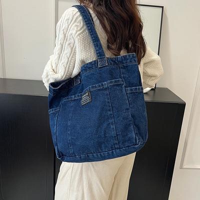 Denim-Tasche Damen große Kapazität Pendler vielseitig Umhängetasche lässig literarisch und retro Studentenklasse Tragetasche