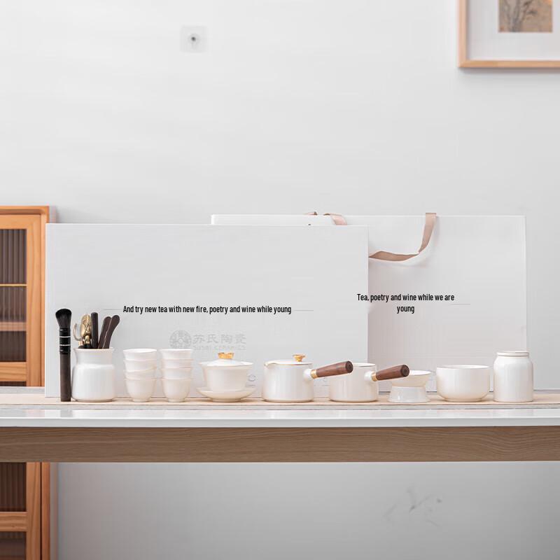 Luxury Dehua Ceramic Kung Fu Tea Set - Gilded Mutton-Fat Jade