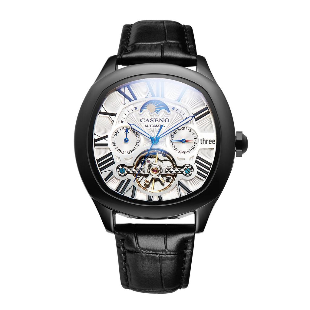 CASENO Star Tourbillon Automatikuhr: Mondphase, Monat und Datum, 100 m wasserdicht
