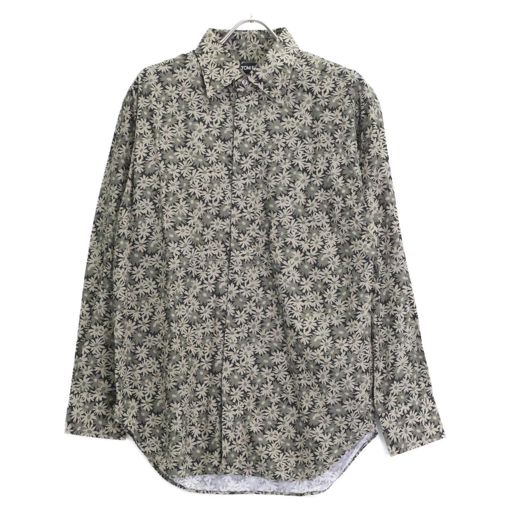 TOM FORD 3FT941 94Y1DP Flower print shirt tops 39 Black Grey Khaki FlowerUsed