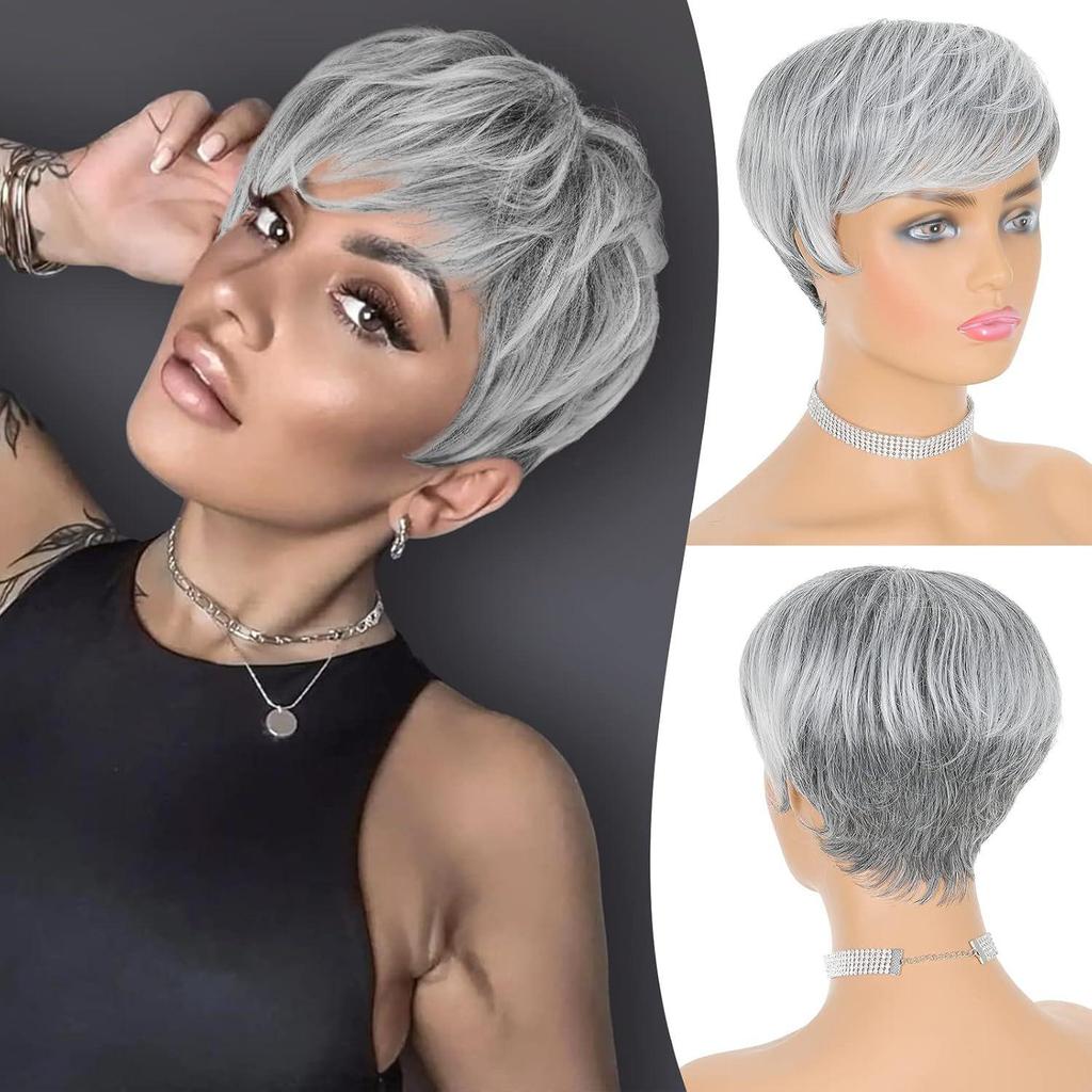 Parrucche Pixie Cut Sintetiche Corte Bionde Taglio Pixie con Frangia Parrucca Senza Colla Stratificata Parrucche Ondulate per Donne