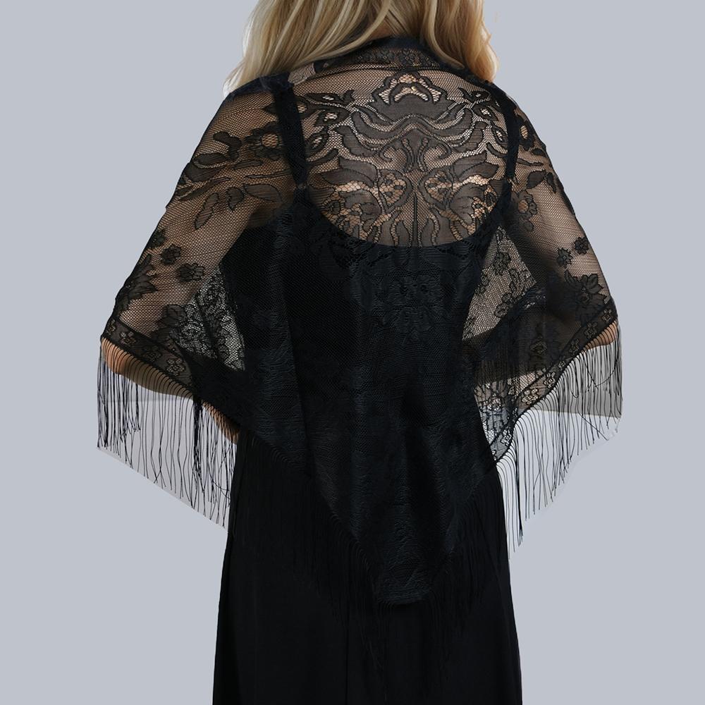 Printed Butterfly Lace Scarf Hollow Tassel Triangle Scarf Embrodiery Women Headscarf Femme Shawls Scarves Long Veil Floral Scarf