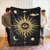 1pc Bohemian Sun & Celestial Fleece Blanket - Black & Golden All-Season Luxury Throw, Soft Breathable 100% Polyester with HD Dig