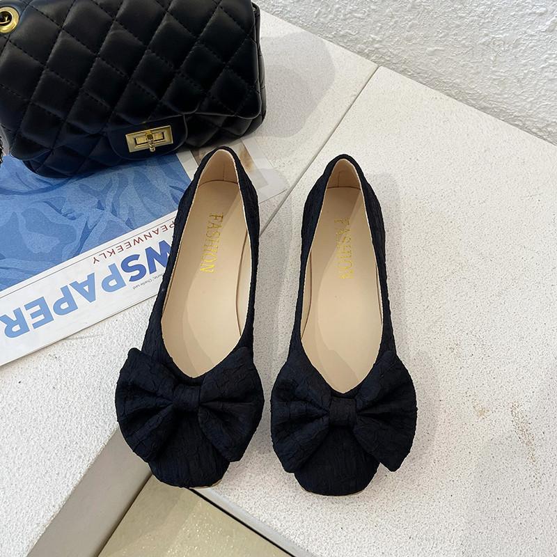 Schleife quadratischer Kopf flacher Mund einzelne Schuhe Damen Frühling neu vielseitig weiche Sohle Doudou Schuhe Damenschuhe