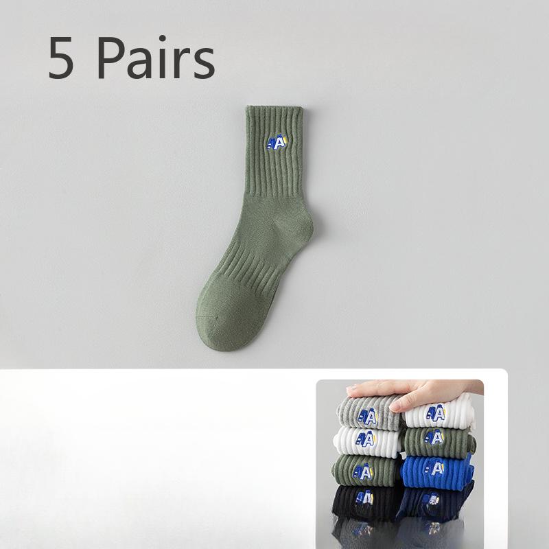 

5 пар мужских весенне-летних носков из чистого хлопка, антибактериальных, влагоотводящих, дезодорирующих, спортивных, для баскетбола 5 Pairs зелёный