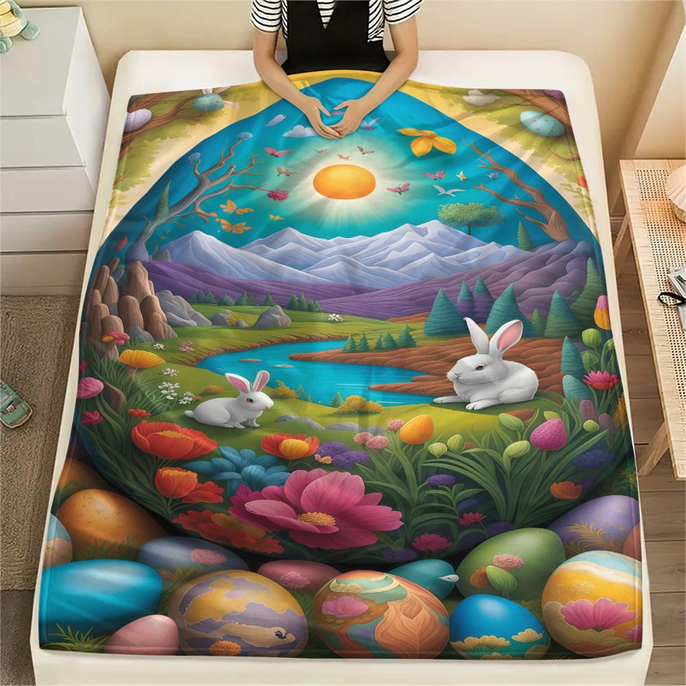 Easter Egg Print Flannel Blanket,High Quality Comfortable for All Seasons,Home Decor,Warmth and Comfort,Perfect for Christmas Gifts