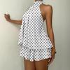 2026 European and American women's elegant new polka dot printing backless suspender mini dress