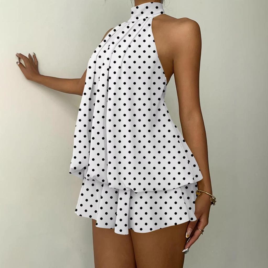 2026 European and American women's elegant new polka dot printing backless suspender mini dress