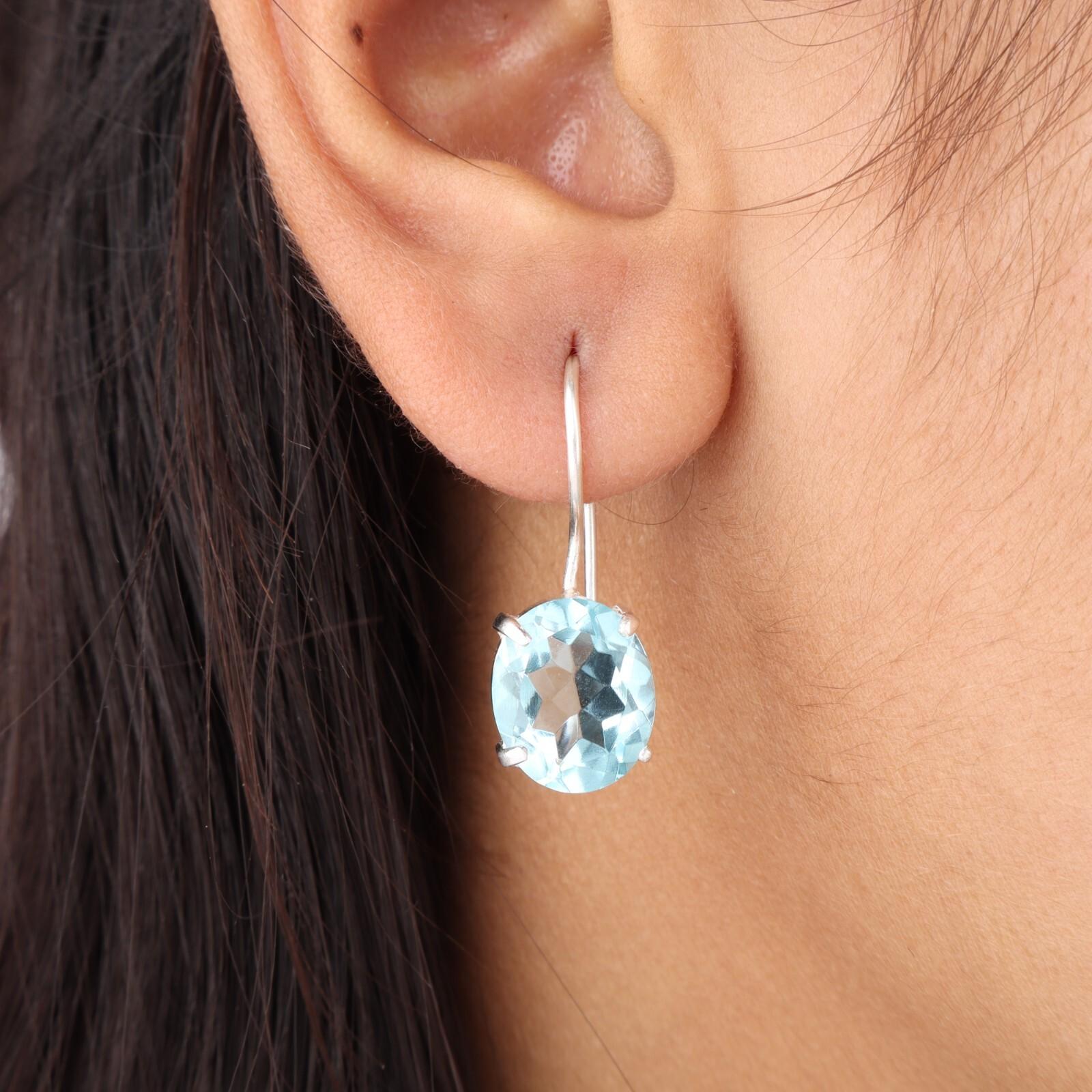 

Драгоценный камень Голубой топаз Серебро 925 пробы Ювелирные изделия Женские свисающие серьги 1.05 EE-173-14