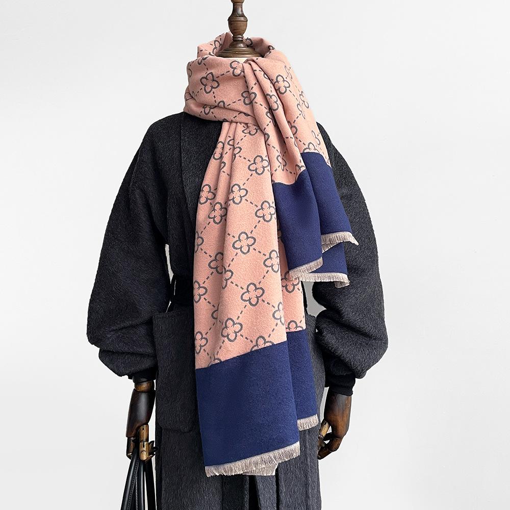 New simple high-speed jacquard machine strip imitation cashmere scarf women's short fringed premium gray shawl