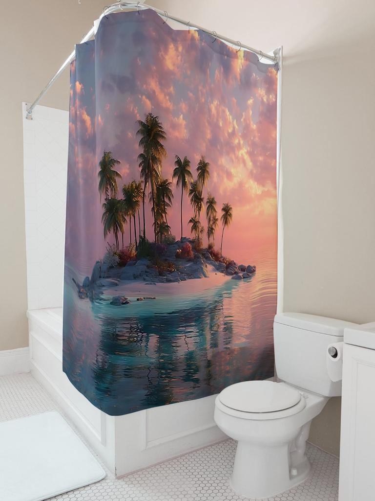 Bali-Palmen-Szene Duschvorhang Wasserdichtes Gewebe Mit Haken Elegante Badezimmer-Dekorationslösung Für Stilvolles Zuhause-Upgrade