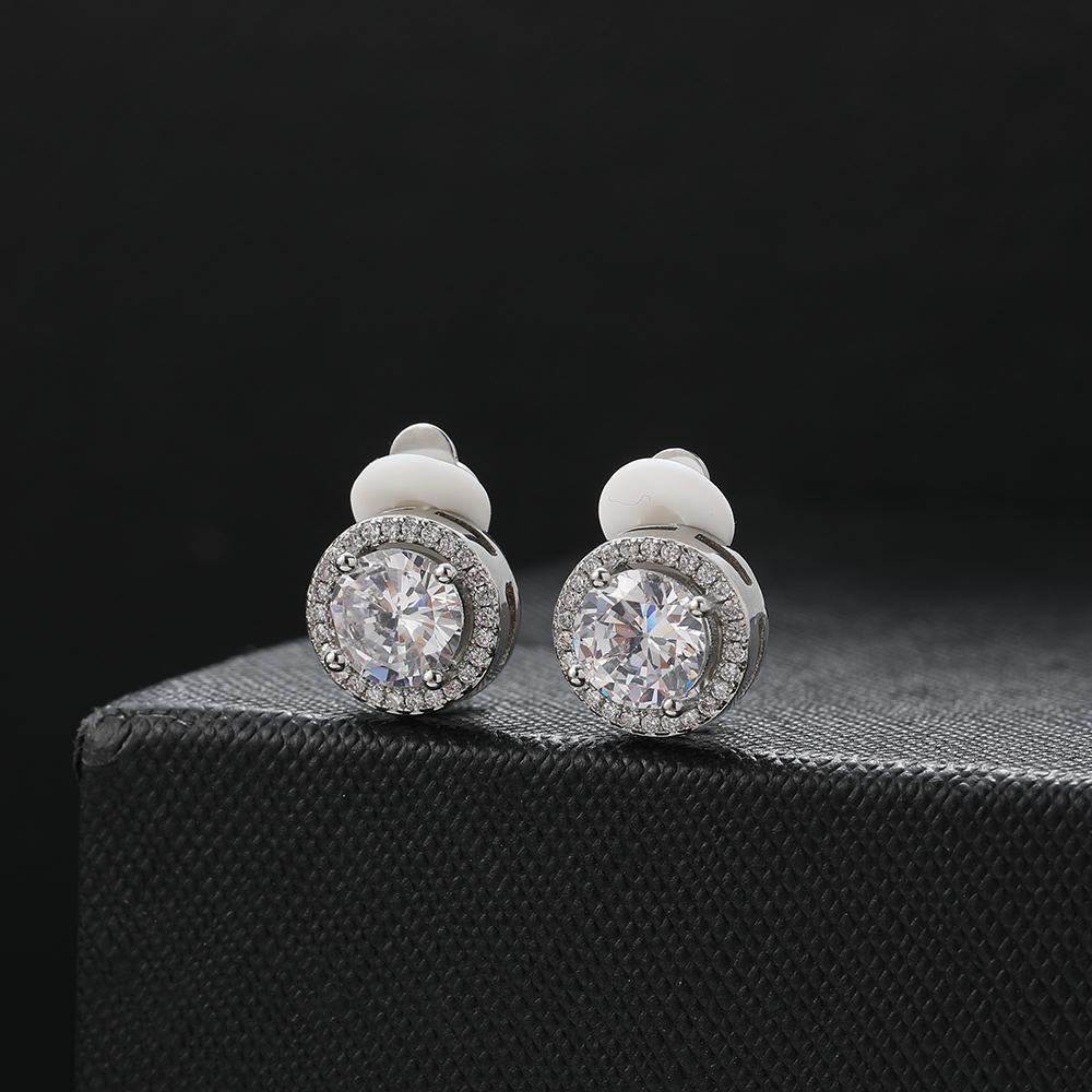 E060 2 Size Diameter 14MM 12MM Clip-on Earrings Women Brass CZ Earrings Hip Hop Jewelry