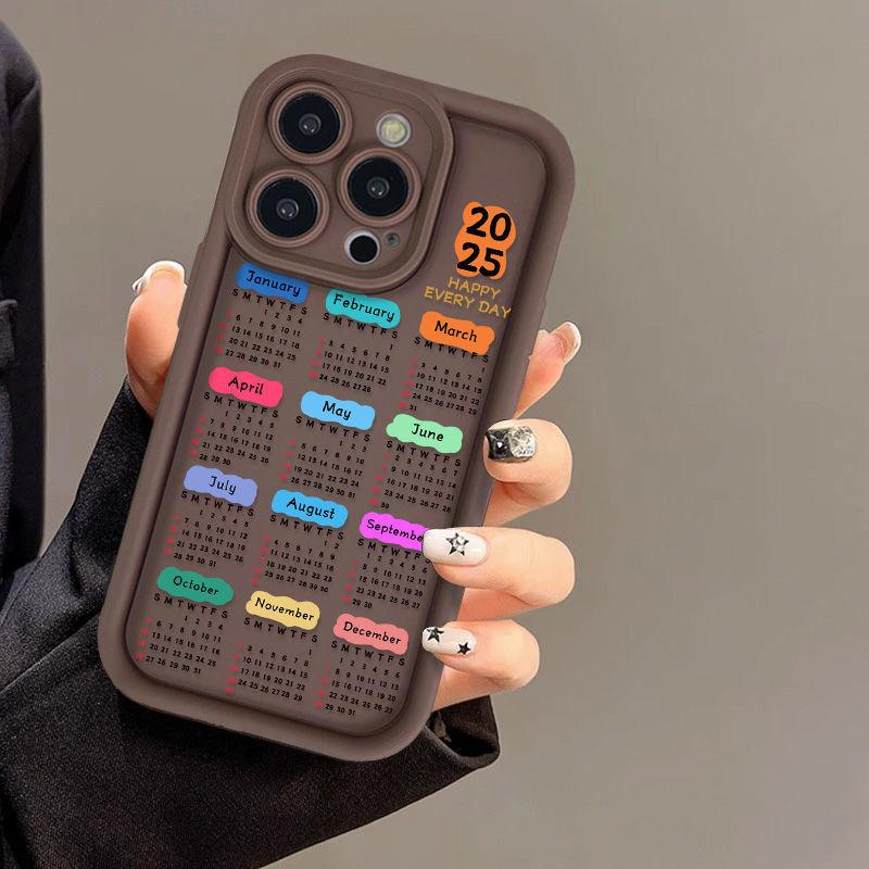 Applicable To iPhone17promax2026 Black Letter Calendar Mobile Phone Case 15/16 New 12 Fine Holes 17 All-inclusive 14