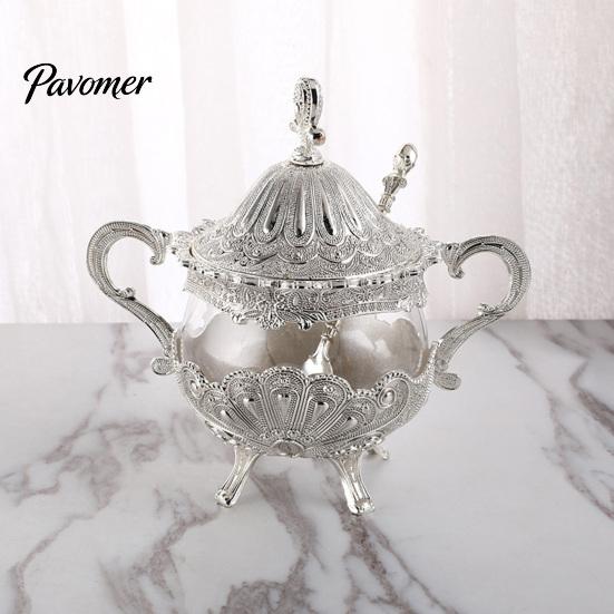 Sugar Bowl with Lid And Spoon Seasoning Jar Spoon, European Style Metal Durable Spice Container Container, Decorative for Kitchen Countertop