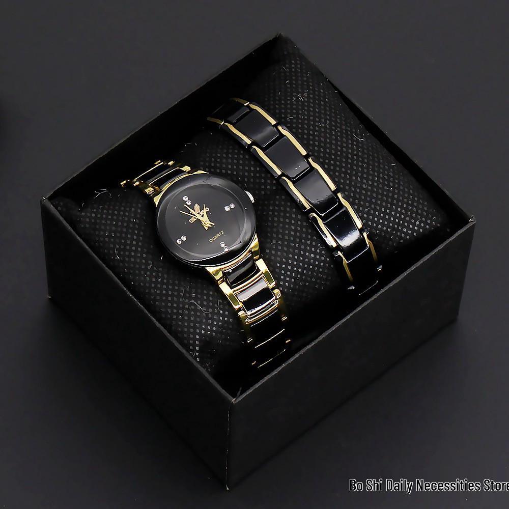 Couples Quartz Wristwatch Set - Stainless Steel Band