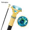 Blue Diamond Type Golden Walking Cane Fashion Decorative Walking Stick Gentleman Elegant Cosplay Cane Knob Crosier 93cm