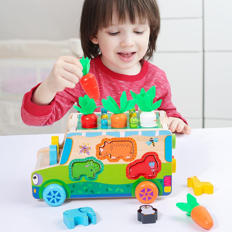 Kids' Educational Farm Orchard Toy Car with Building Blocks and Pull Carrot Puzzle