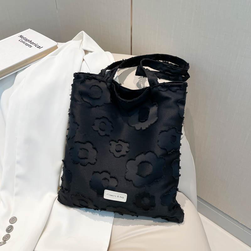 Casual Canvas Bag Korean Lazy Style Underarm Bag 2025 New Flower Shoulder Tote Bag Large Capacity Cloth Bag
