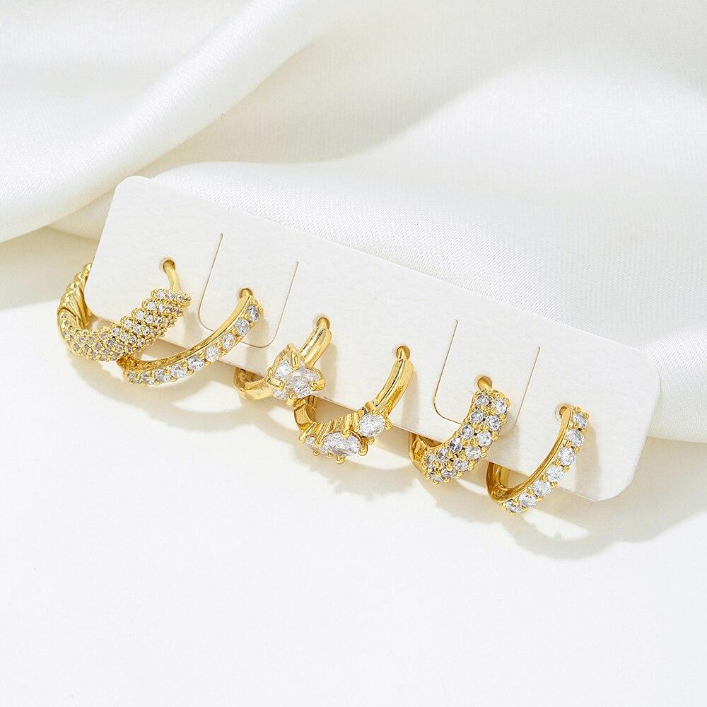 2PCS New Stainless Steel Gold Color Heart Hoop Earrings For Women Crystal Zirconia Punk Round Circle Cartilage Piercing Jewelry