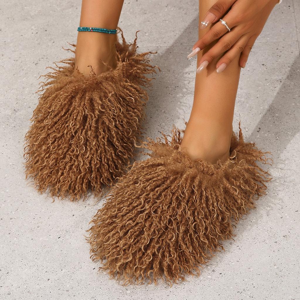 Fashion New Women's Wool winter Slippers Wool Home Warmth Flat Bottom Non slip Sleeve Durable Sandals Fashion Large size Slippers 36-46