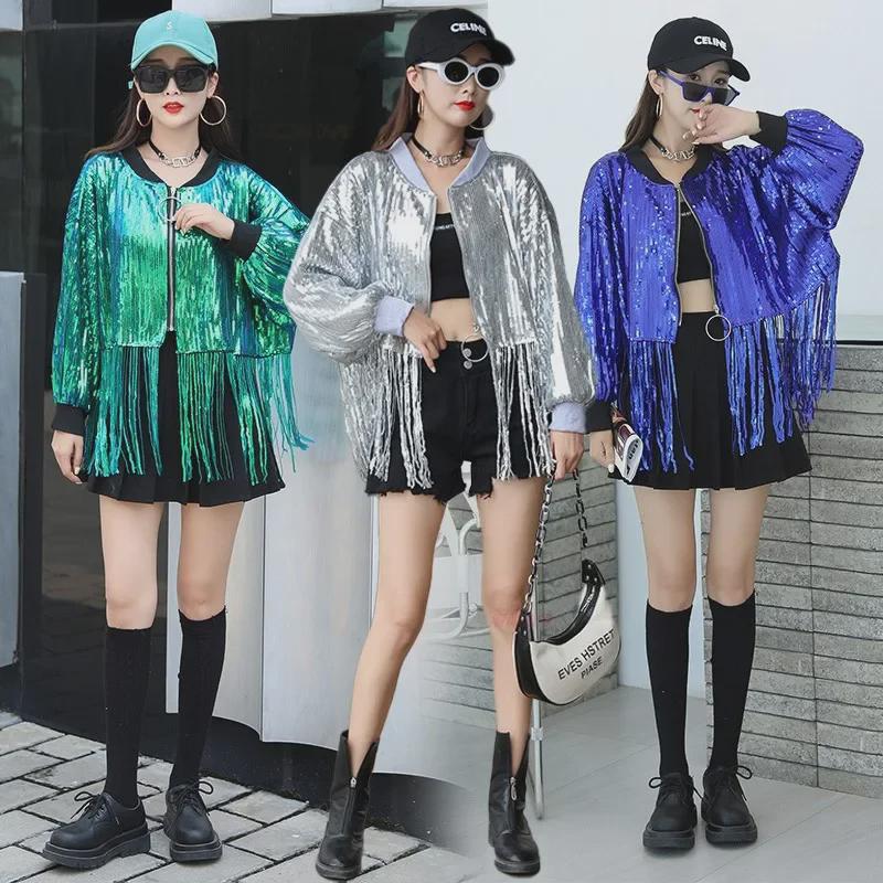 Trendy Sequined Glittering Jacket: Nightclub Stage Performance Top